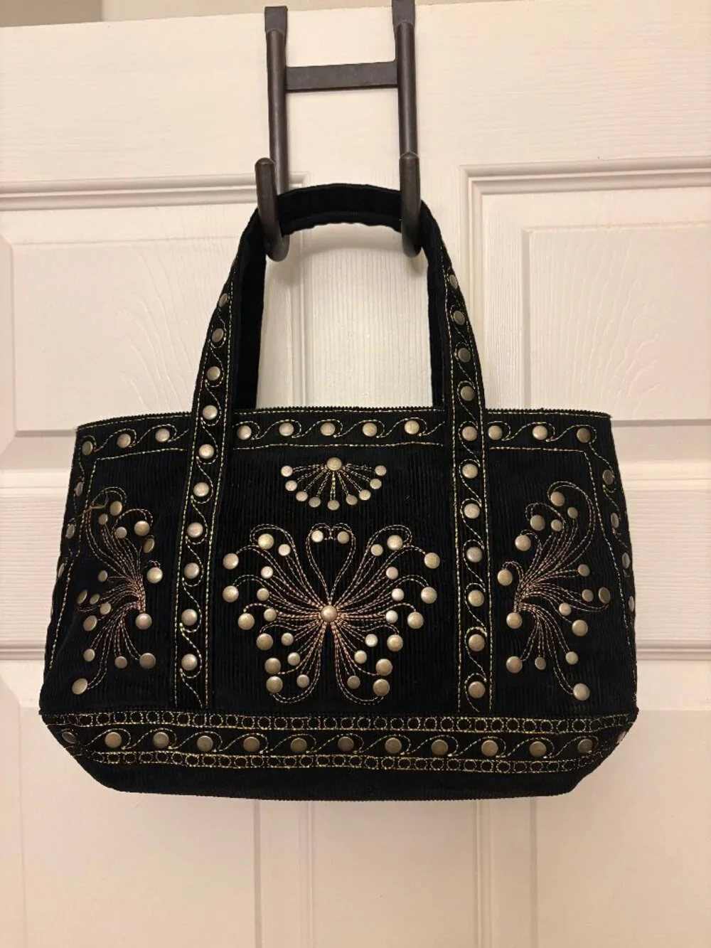 Black corduroy tote bag